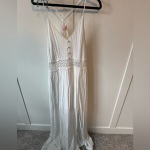 Pink Lily White Dress with Button Detail